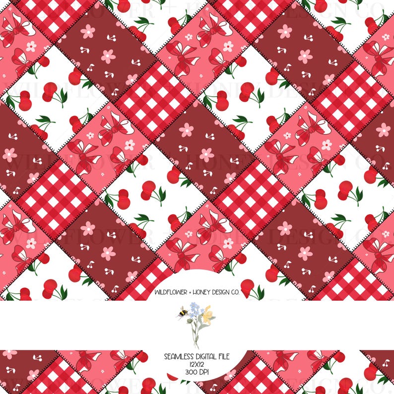 Cherry Patchwork Seamless Pattern | (Digital Download) image 1