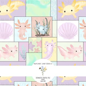 Patchwork Pastel Axolotl: Summer, Starfish, Nursery Decor, Digital Paper