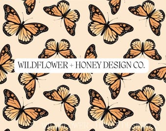 Boho Monarch Butterfly Seamless Pattern (JPEG Digital Download)