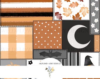 Boho Halloween Patchwork Seamless Pattern: Digital Paper (JPEG Download)