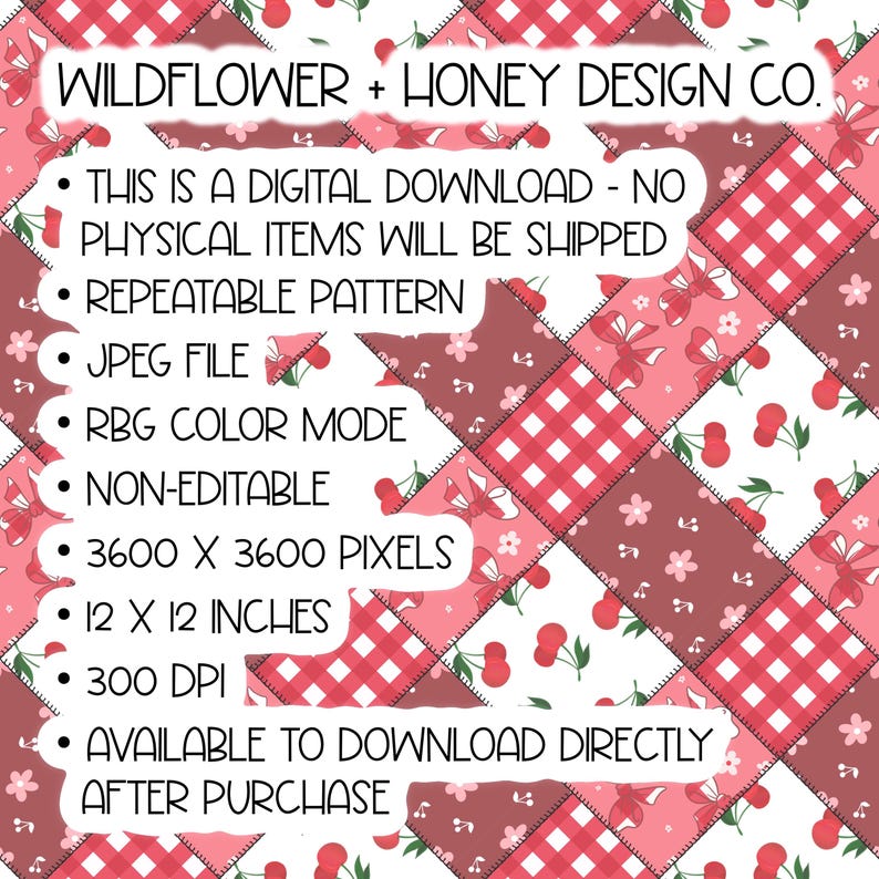Cherry Patchwork Seamless Pattern | (Digital Download) image 5