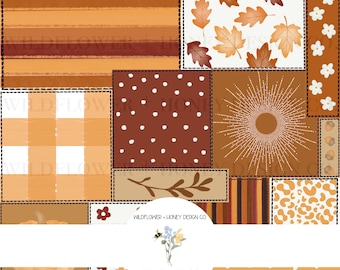 Warm Boho Fall Patchwork Seamless Pattern: Digital Paper (JPEG Download)