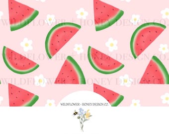 Pink Watermelon Seamless Pattern, Summer Fruit Print (Digital File)