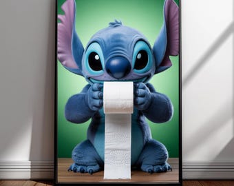 Funny Stitch Bathroom Wall Art Print - Cute Bathroom Decor Poster - Kids Bathroom Decor - Gift For Kids - Bathroom Humour Art - Stitch Art