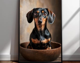 Dachshund Wall Art Print - Sausage Dog Portrait - Rustic Dog Wall Decor - Dachshund Lover Gift - Farmhouse Dog Art - Cute Dog Poster