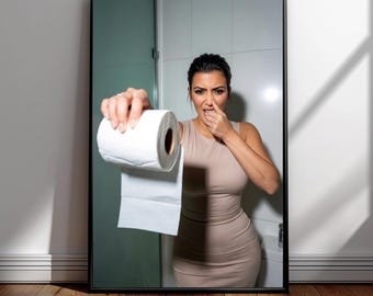 Kim Kardashian Inspired Funny Bathroom Wall Art - Celebrity Bathroom Decor - Funny Toilet Print - Toilet Paper Humour Poster - Restroom Art