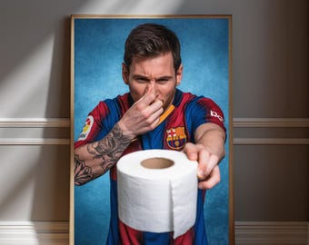 Lionel Messi Funny Bathroom Wall At Print - Soccer Parody Poster - Humorous Messi Wall Decor - Football Fan Gift - Sports Room Decor