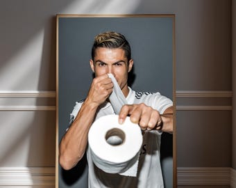 Cristiano Ronaldo Funny Bathroom Poster - Football Meme Wall Art - Soccer Star Print - Humorous Sports Decor - Gift For Football Fan