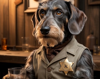 Dachshund Wall Art Print - Funny Dog Sheriff Artwork - Western Dog Decor - Man Cave Ba Gift - Pet Lover Gift - Funny sausage dog poster