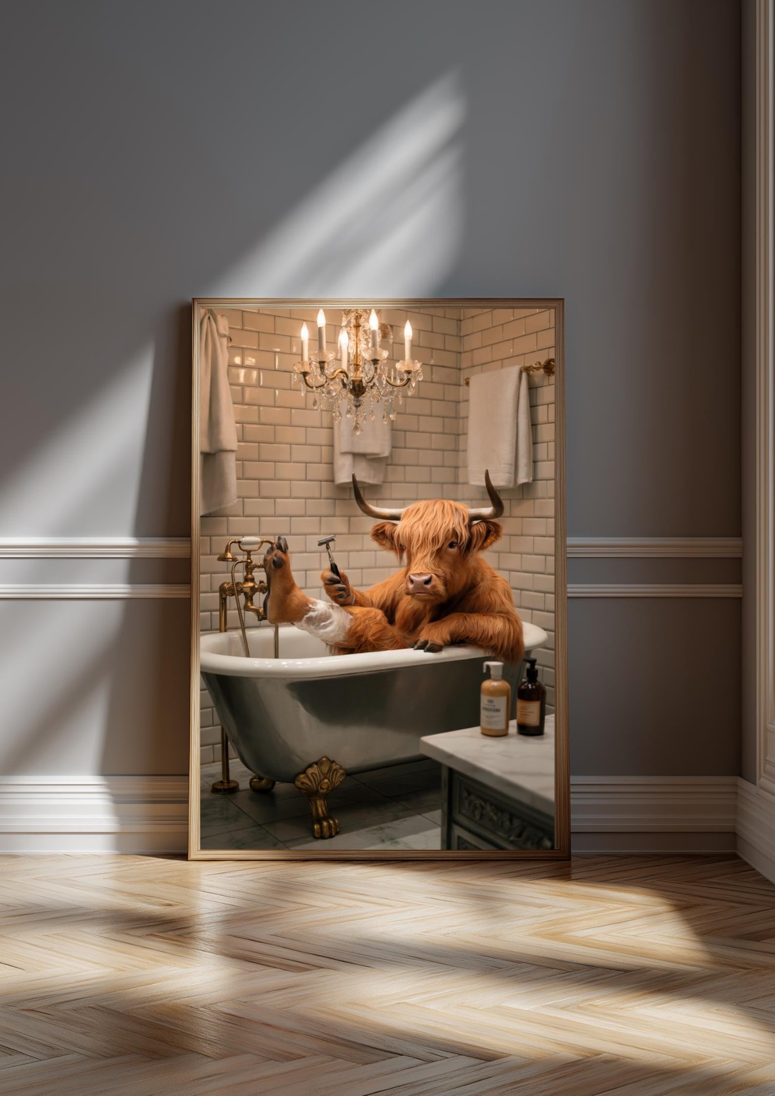 Funny Highland Cow Bathroom Wall Art Print - Highland Cow Bathtub Decor ...