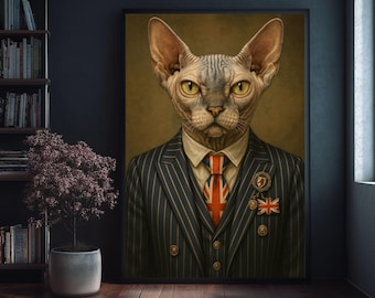 Sphynx Cat Portrait in Suit – Custom Pet Art Print
