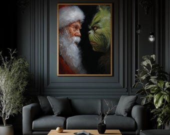 Santa vs Grinch Art Print – Funny Christmas Poster - Grinch Poster - Santa Poster - Christmas Wall Art - Santa And Grinch Poster - Gothmas