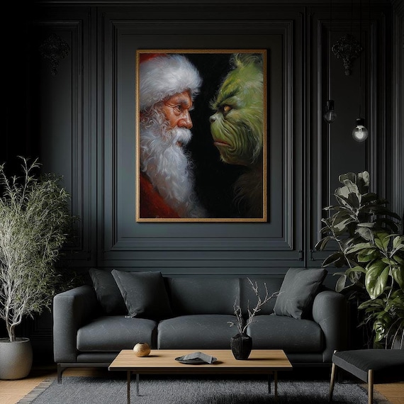 Santa vs Grinch Art Print – Funny Christmas Poster - Grinch Poster - Santa Poster - Christmas Wall Art - Santa And Grinch Poster - Gothmas