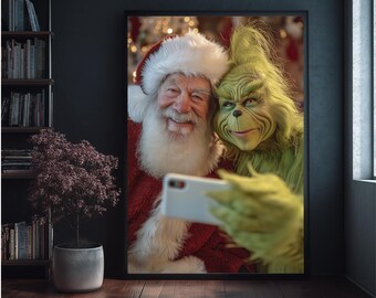 Funny Grinch & Santa Selfie Gloss Poster – Christmas Wall Art