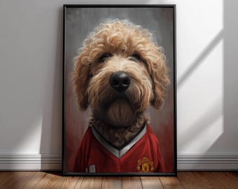 Labradoodle Man United Fan Art Print – Football Dog Poster
