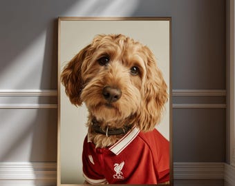Cockapoo In Liverpool Shirt Poster - Personalised Pet Artwork - Funny Football Pet Print - Dog Lover Gift - Unique Pet Wall Decor