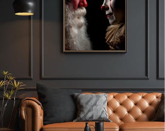 Santa vs Pennywise Gloss Art Print - Horror Christmas Poster