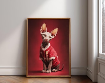 Liverpool FC Cat Art Print – Funny Sphynx Football Poster