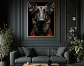 German Shepherd Man United Poster – Custom Pet Portrait, Football Fan Gift