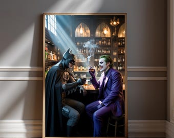 Batman And Joker Drinking Wall Art Print - Joker Drinking - DC Comics Villains Art - Superhero Wall Art - Gift For Marvel Fans - Cool Poster