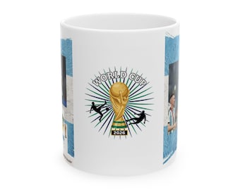 Taza de cerámica de la selección argentina de fútbol Vamos Argentina / Vaso azul y blanco para aficionados al fútbol