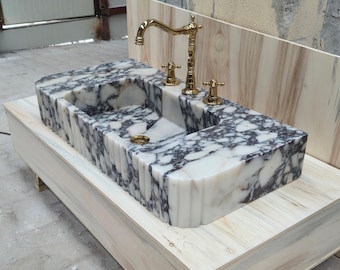 Calacatta Viola Marble Sink | Hand Carved Bathroom Sink - DDP Shipping