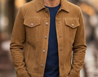 Men's Real Suede Leather Trucker Jacket - Stylish Outerwear