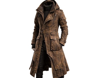 Trench-coat tactique en toile effet vieilli – Veste cosplay post-apocalyptique