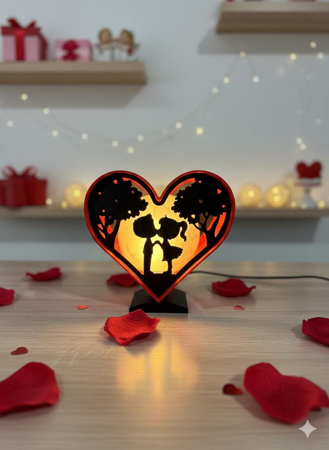 Led Coeur Rouge Caisson lumineux LED coeur imprimé en 3D - Silhouette de couple ...