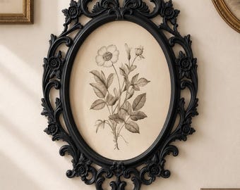 Oval Baroque Picture Frame, Gothic Wall Decor, Vintage Ornate Frame, Dark Academia Gallery Frame, Victorian Wall Art