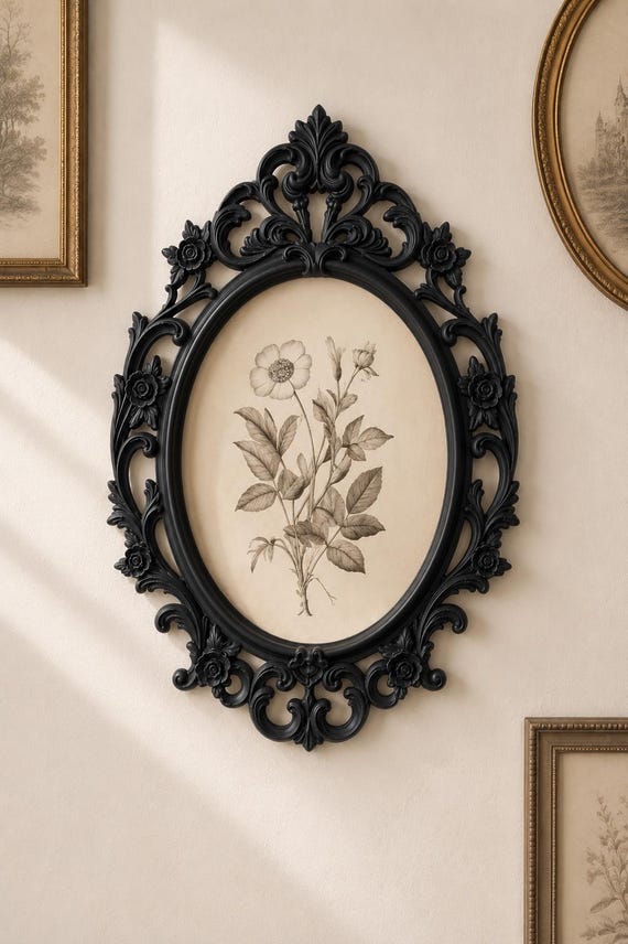 Oval Baroque Picture Frame, Gothic Wall Decor, Vintage Ornate Frame, Dark Academia Gallery Frame, Victorian Wall Art