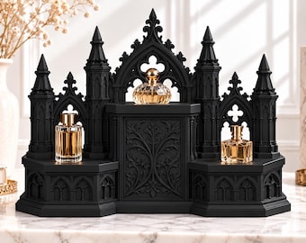 Parfymställ för gotisk katedral, 3D-tryckt parfymorganisatör, sminkbordsdekoration för Dark Academia, gotisk sminkdisplay, unik present