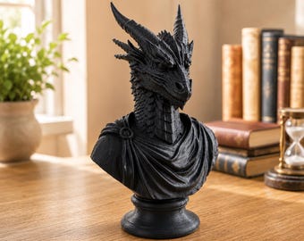 Guardian Collection Regal Dragon Scholar Bust Statue, Gothic Dragon Figurine, Fantasy Desk Decor, Dark Academia Sculpture, Dragon Lover Gift