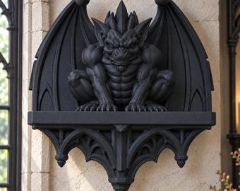 Gotisk gargoylevägghylla, Dark Academia flytande hylla för kristalldisplay, medeltida katedralväggdekor, gotisk present till henne/honom
