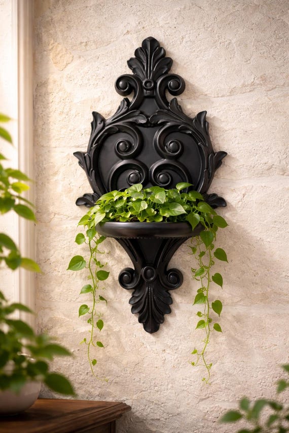 Baroque Plant Hanger Wall Shelf, Ornate Rococo Wall Alcove, Gothic Wall Planter, Small Floating Shelf, 3D Printed Decor