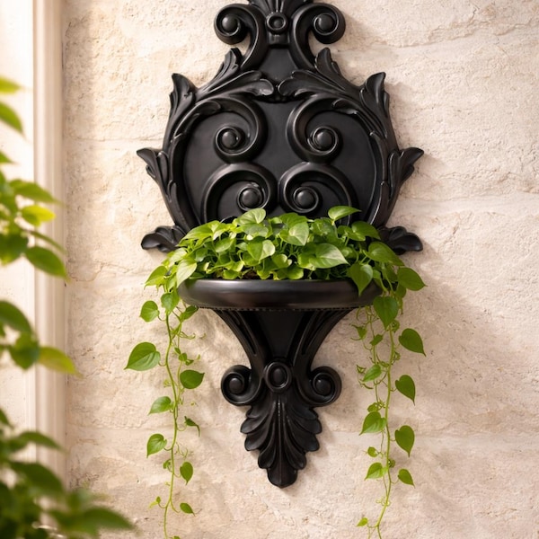 Baroque Plant Hanger Wall Shelf, Ornate Rococo Wall Alcove, Gothic Wall Planter, Small Floating Shelf, 3D Printed Decor