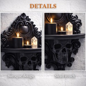 Estantería de pared con calavera barroca, decoración gótica de pared, estante flotante pequeño, decoración Dark Academia, estante gótico impreso en 3D, arte de pared con calaveras imagen 4