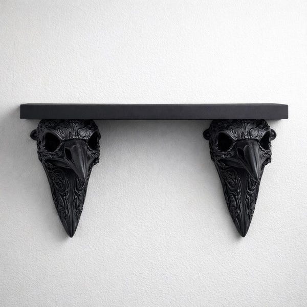 Estantería de pared con calavera de cuervo, decoración gótica de pared, estante con calavera de cuervo, decoración Dark Academia, decoración para el hogar con temática de brujería, decoración alquímica, estante gótico impreso en 3D