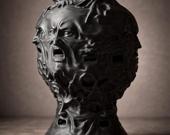 Vas med förlorade själar, gotisk vasdekor, mörk konstskulptur, skräckheminredning, gotisk heminredning, 3D-tryckt vas, unik gåva