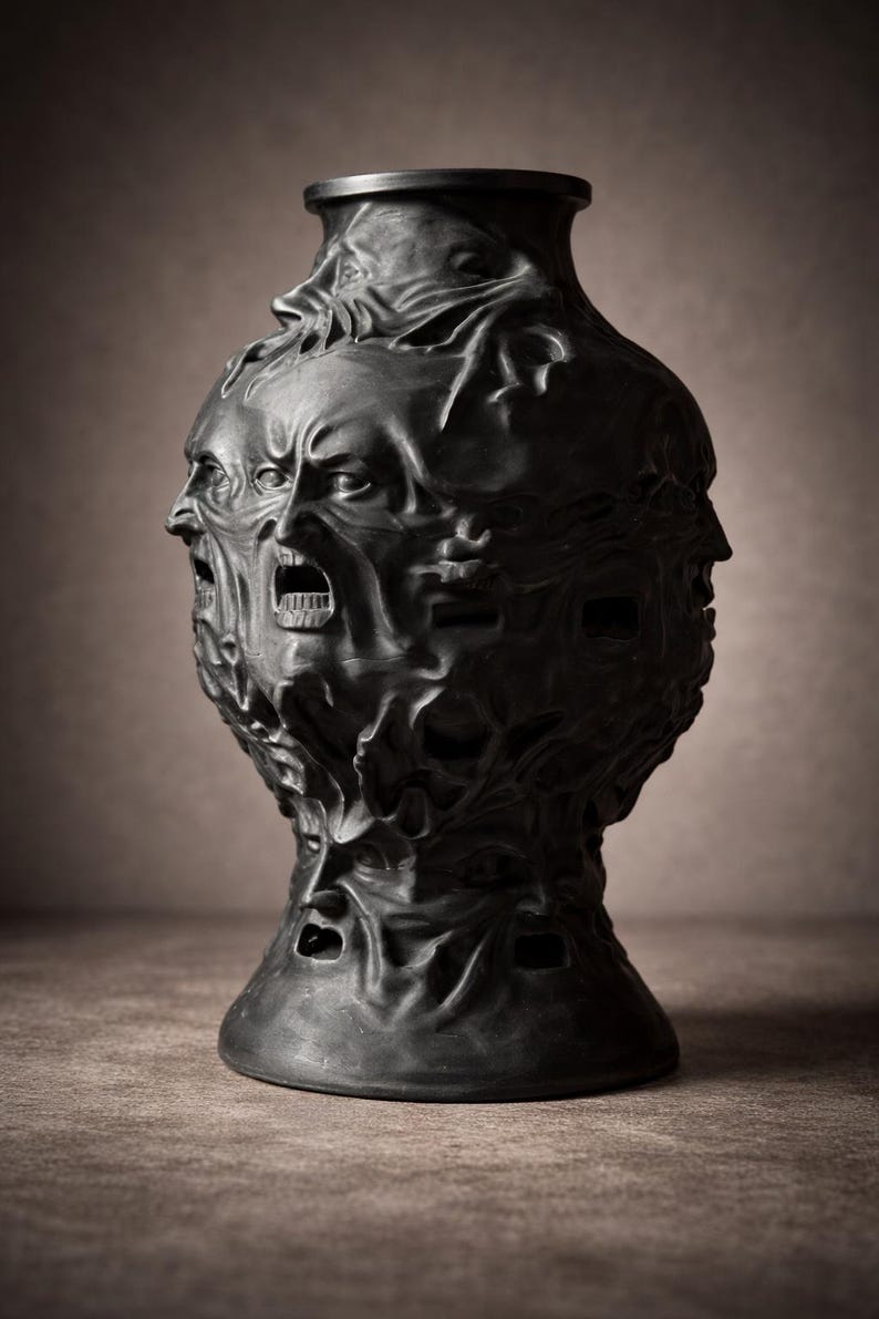 Jarrón de las Almas Perdidas, Jarrón Gótico Decorativo, Escultura de Arte Oscuro, Decoración de Terror para el Hogar, Decoración Gótica para el Hogar, Jarrón Impreso en 3D, Regalo Único