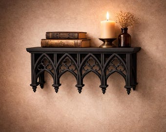 Gothic Arch Floating Shelf, Dark Academia Wall Decor, Small Display Shelf, 3D Printed Wall Shelf, Ogevale Display, Gothic Home Decor