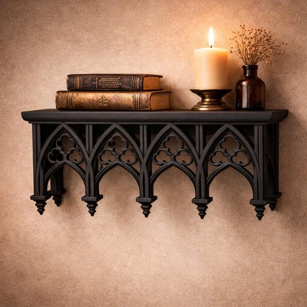 Gothic Arch Floating Shelf, Dark Academia Wall Decor, Small Display Shelf, 3D Printed Wall Shelf, Ogevale Display, Gothic Home Decor