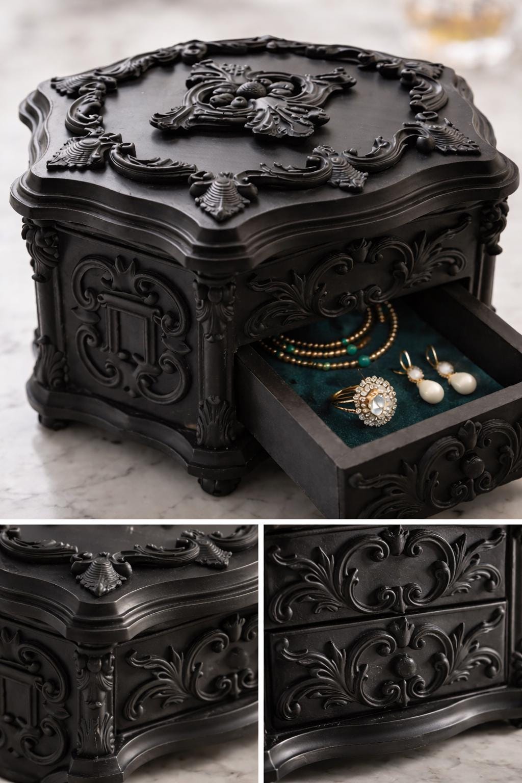 Luxury Gothic Jewelry Box – Black Baroque Trinket Box With Drawer ...