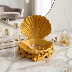3D Printed Seashell Jewelry Dish | Coastal Trinket Tray, Dresser Organizer