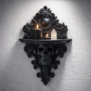 Baroque Skull Wall Shelf, Gothic Wall Decor, Small Floating Shelf, Dark Academia Decor, 3D Printed Gothic Shelf, Skull Wall Art