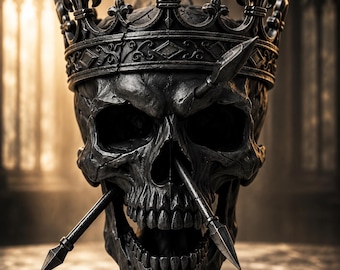 Gothic Fallen King Skull Statue, Dark Academia Decor, Crowned Skull Sculpture, Gothic Home Decor, Medieval Figurine