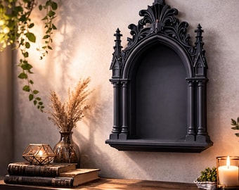 Gothic Wall Shrine Shelf, Dark Decor Wall Niche, Gothic Home Decor, Witchy Altar Shelf, Crystal Display Shelf, 3D Printed Gothic Wall Decor