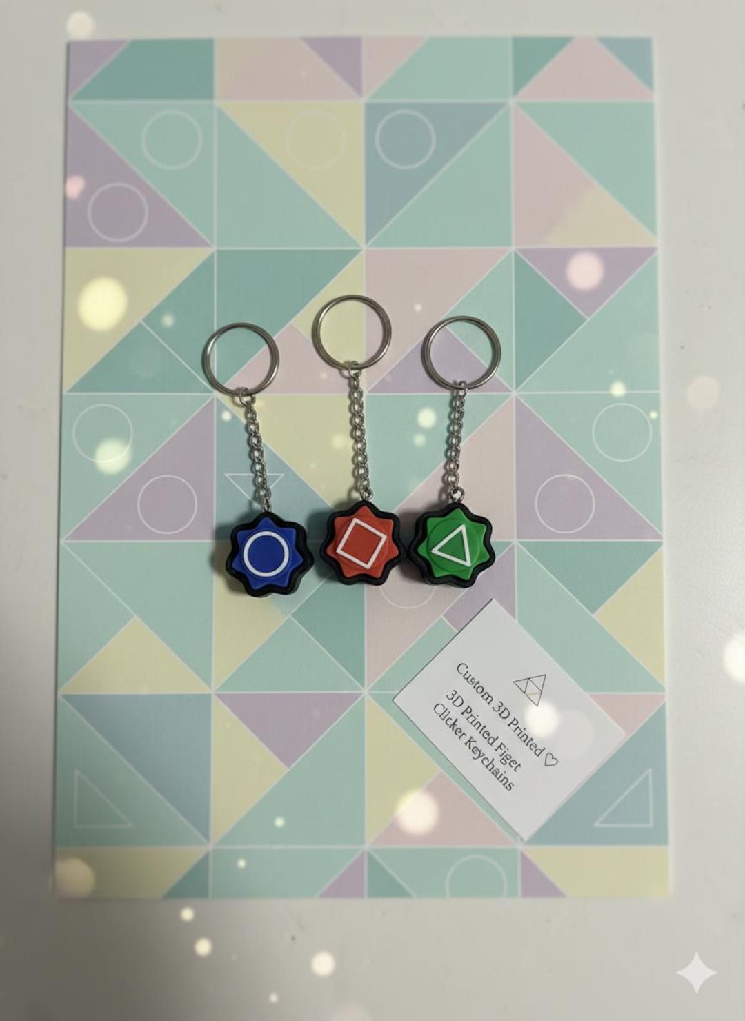 Geometric Keychains 3D Printed Fidget Clicker Keychains, Geometric ASMR Sensory Toy, Gamer ...