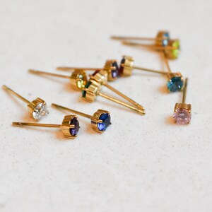 12 Month Stones Zodiac Sign, Birthstone Stud Earrings Gift Gold Waterproof Dainty Gemstone Options Mini Tiny Stud Earrings Everyday Wear