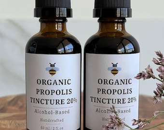 2- Pack Organic Bee Propolis Tincture 20% (Alcohol-Based), 2 × 60 ml